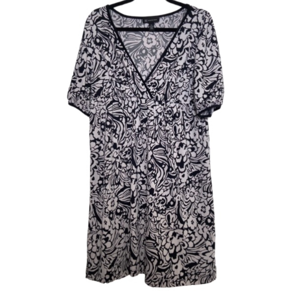 INC International Concepts Black and White Faux Wrap Floral Print Dress